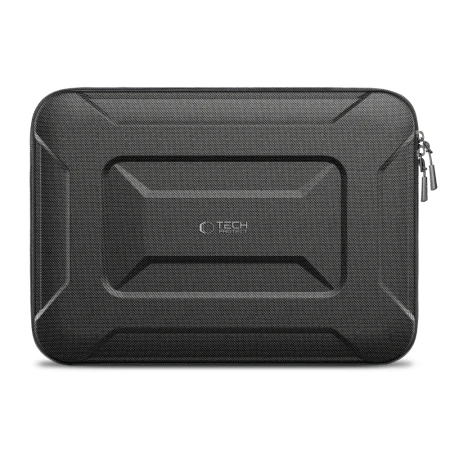 Czarne etui na laptopa 13-14 cali Tech-Protect Ranger-X Tactical widziane od frontu, z tloczonym wzorem i logo Tech-Protect na srodku
