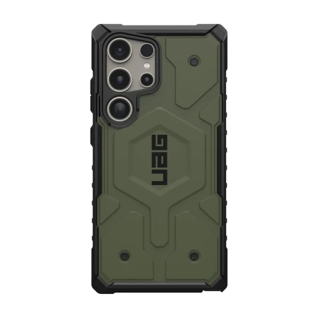 Etui pancerne UAG Pathfinder do Samsung Galaxy S24 Ultra w kolorze oliwkowym — tył z czarną ramką