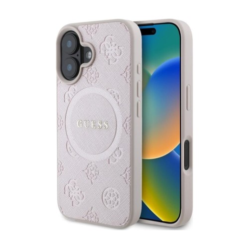 Przejdź do produktu Etui MagSafe do iPhone 16 Guess Saffiano Peony Classic Logo, różowe