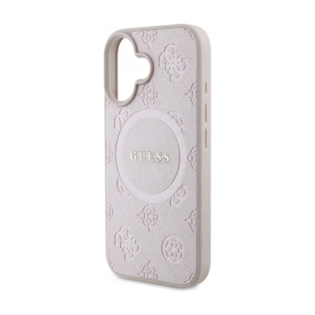 Pusta obudowa etui Guess Saffiano Peony do iPhone 16 — wycięcie na pionowy układ dwóch aparatów