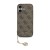Etui MagSafe Guess 4G Charms Collection do iPhone 17, brązowe — tył ze wzorem 4G, złotym logo i zawieszką