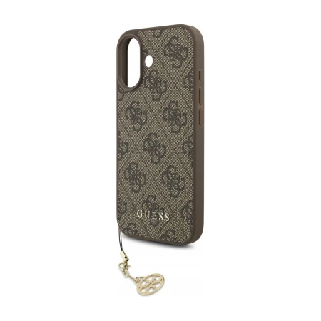 Puste etui Guess 4G Charms do iPhone 17 — otwór na aparaty, wzór 4G na ekoskórze i złota zawieszka