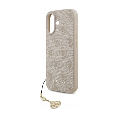 Puste etui Guess 4G Charms do iPhone 17 — otwór na aparaty, różowy wzór 4G i złota zawieszka