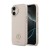 Etui Guess Grained Strass do iPhone 17 — tył ze złotą ramką aparatu obok widoku od strony ekranu