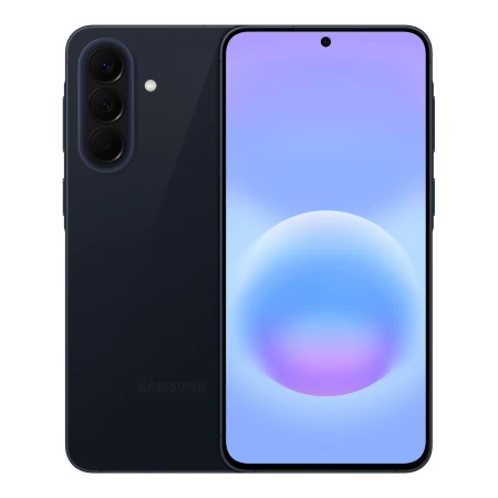 Smartfon Samsung Galaxy A57 5G granatowy — tył i przód obok siebie