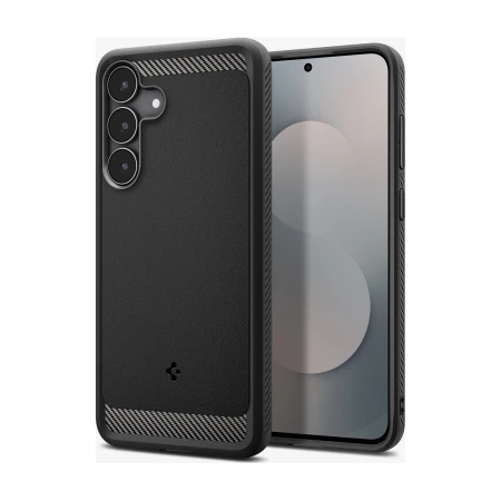 Spigen Rugged Armor czarny mat — tył i przód pod kątem