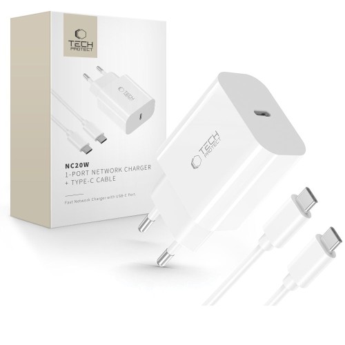 Przejdź do produktu Ładowarka sieciowa USB-C 20 W z kablem USB-C Tech-Protect NC20W, biała