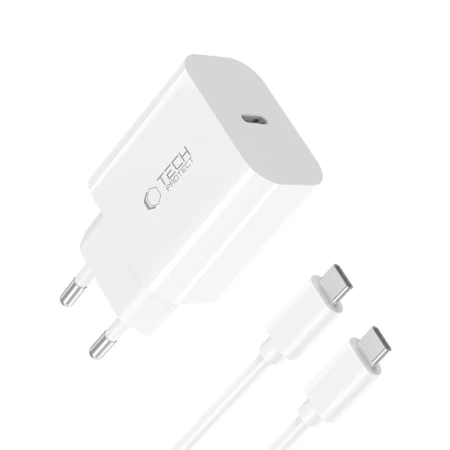 Ładowarka sieciowa USB-C 20 W z kablem USB-C Tech-Protect NC20W, biała
