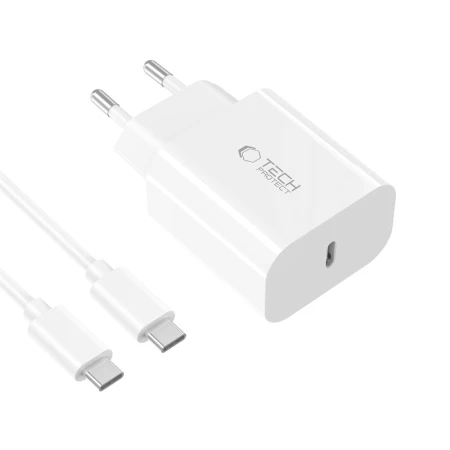Ładowarka sieciowa USB-C 20 W z kablem USB-C Tech-Protect NC20W, biała