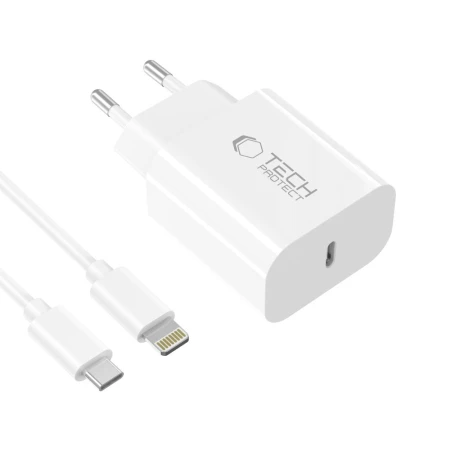 Ładowarka sieciowa USB-C 20 W z kablem Lightning Tech-Protect NC20W, biała
