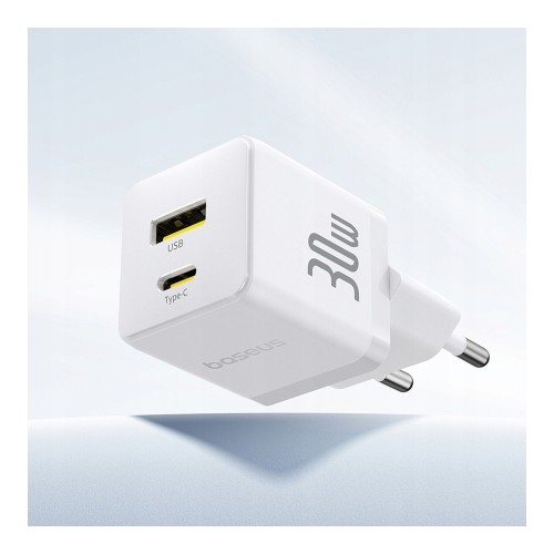 Przejdź do produktu Ładowarka sieciowa 30 W USB-C + USB-A Baseus Palm, biała