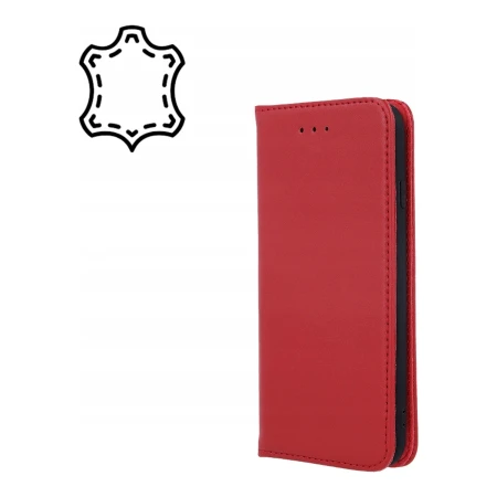 Etui skórzane z klapką TelForceOne Smart Pro, bordowe — zamknięta okładka (render linii)