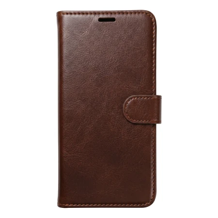 Etui z klapką TelForceOne Smart Luxe, brązowe — zamknięta okładka na wprost (render producenta)