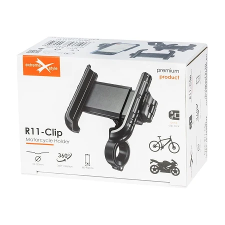 Pudełko eXtremestyle R11-Clip z piktogramami: 22–32 mm, obrót 360°, 60–90 mm, rower i motocykl