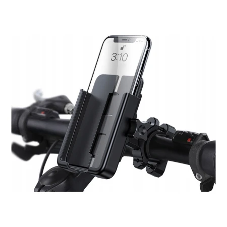 Wozinsky WBHBK3 ze smartfonem w szczękach na kierownicy roweru, ujęcie 3/4