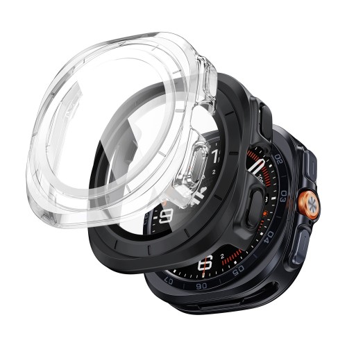 Przejdź do produktu Etui ze szkłem do Samsung Galaxy Watch Ultra 2 47 mm Tech-Protect Defense, 2 sztuki (czarne matowe i przezroczyste)