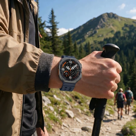 Galaxy Watch Ultra z paskiem Iconband Pro na nadgarstku w górach