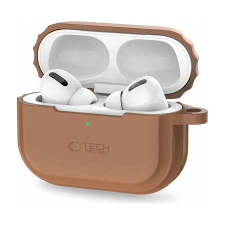 Etui Tech-Protect Silicone Rope czekoladowe na AirPods Pro – otwarte, ze słuchawkami