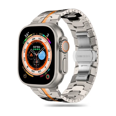 Bransoleta Tech-Protect Stainless Line Titanium/Orange na Apple Watch Ultra – widok 3/4