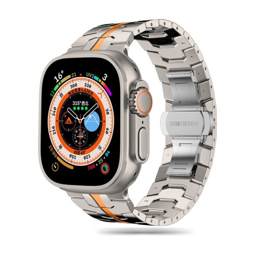 Przejdź do produktu Bransoleta do Apple Watch 44/45/46/49 mm Tech-Protect Stainless Line, Titanium/Orange