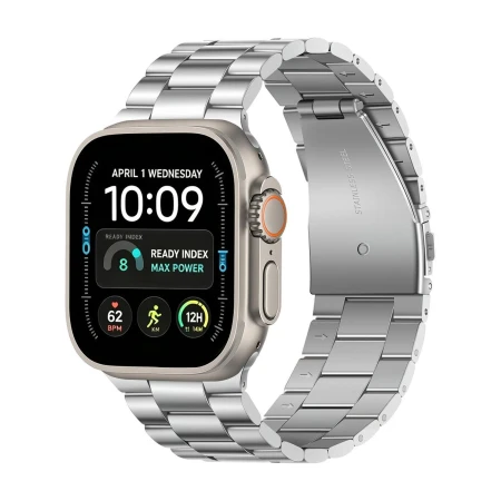 Bransoleta Tech-Protect Stainless srebrna na Apple Watch Ultra – widok 3/4