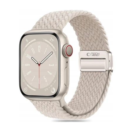 Pasek Tech-Protect NylonMag tytanowy (Natural Titanium) na Apple Watch – widok 3/4, metalowe zapięcie magnetyczne