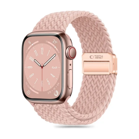 Pasek Tech-Protect NylonMag różowy (Dusty Rose) na Apple Watch – widok 3/4, metalowe zapięcie magnetyczne