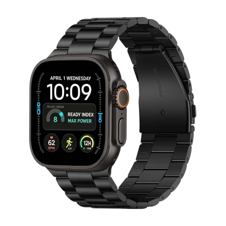 Czarna bransoleta Tech-Protect Stainless na Apple Watch Ultra – widok 3/4