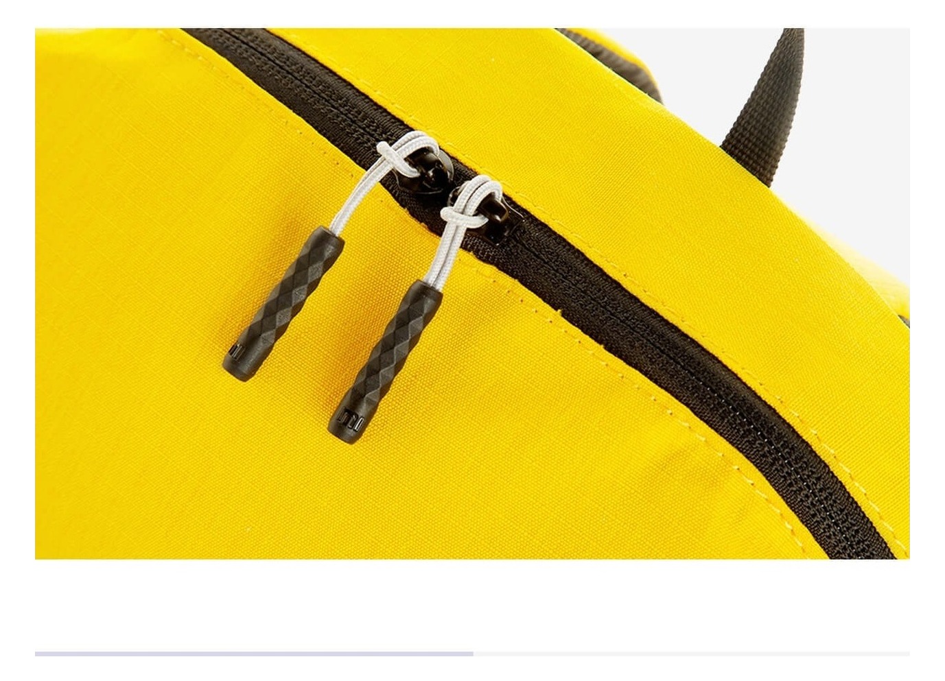 Kadr serii Mi Casual Daypack (wariant żółty): podwójne suwaki zamka z bliska