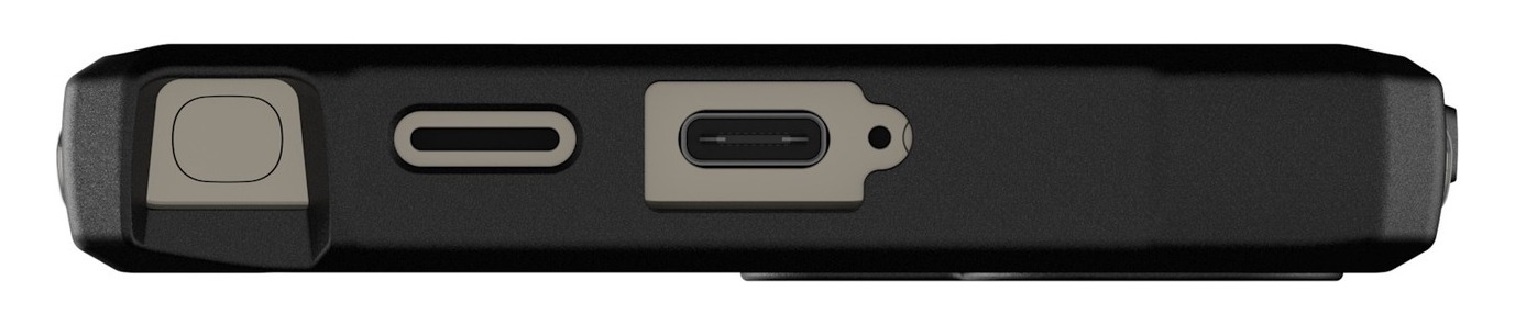 Dolna krawędź etui UAG Plasma — odsłonięte złącze USB-C, głośnik i otwór na smycz
