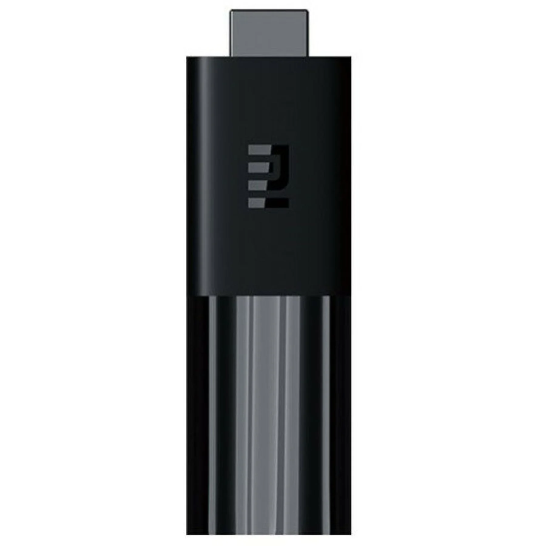 xiaomi mi tv stick w zbliżeniu, widok od strony złącza hdmi, na obudowie logo mi i czarne wykończenie