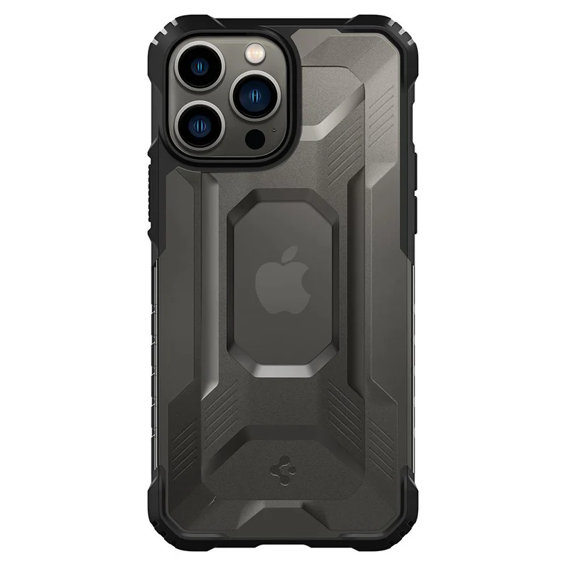 Tył etui Spigen Nitro Force do iPhone 13 Pro Max z czarną ramką i przezroczystym panelem