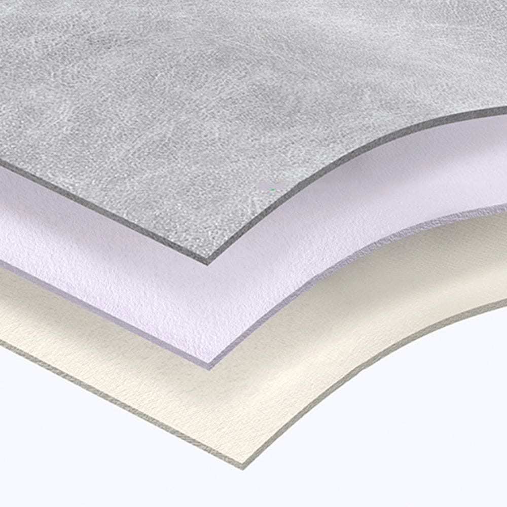 trzy warstwy materiału pokrowca w kolorze szarym, jasnoszarym i kremowym