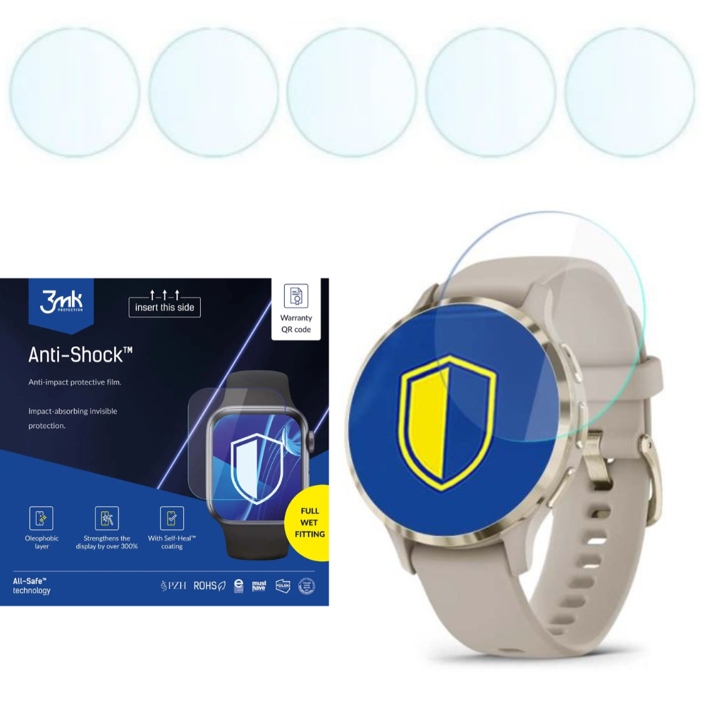 Zestaw folii ochronnych 3mk Anti-Shock do Garmin Venu 3s z opakowaniem i pięcioma foliami