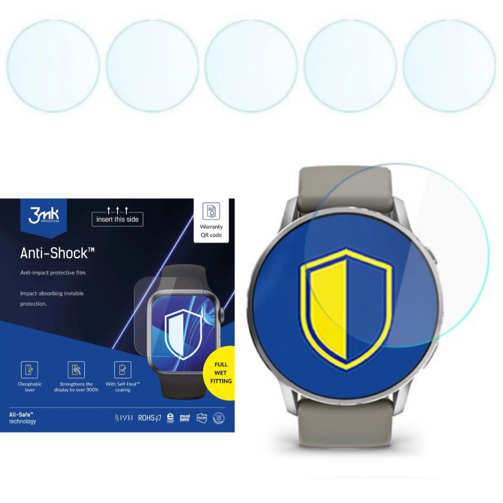 Zestaw folii 3mk Anti-Shock do Garmin Venu 4 45 mm z opakowaniem i pięcioma foliami