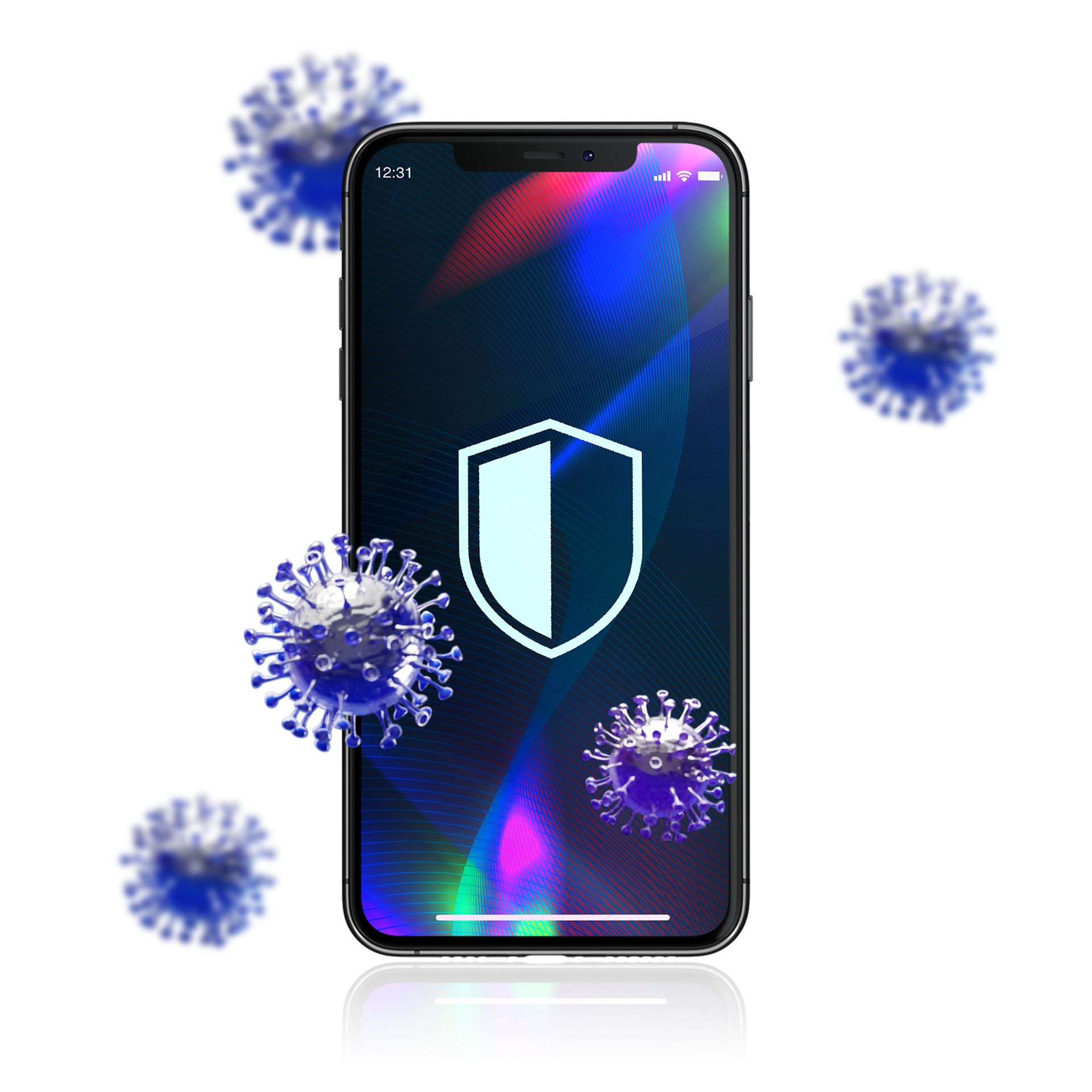 Telefon Samsung Galaxy S23 Plus z grafiką tarczy symbolizującą ochronę ekranu
