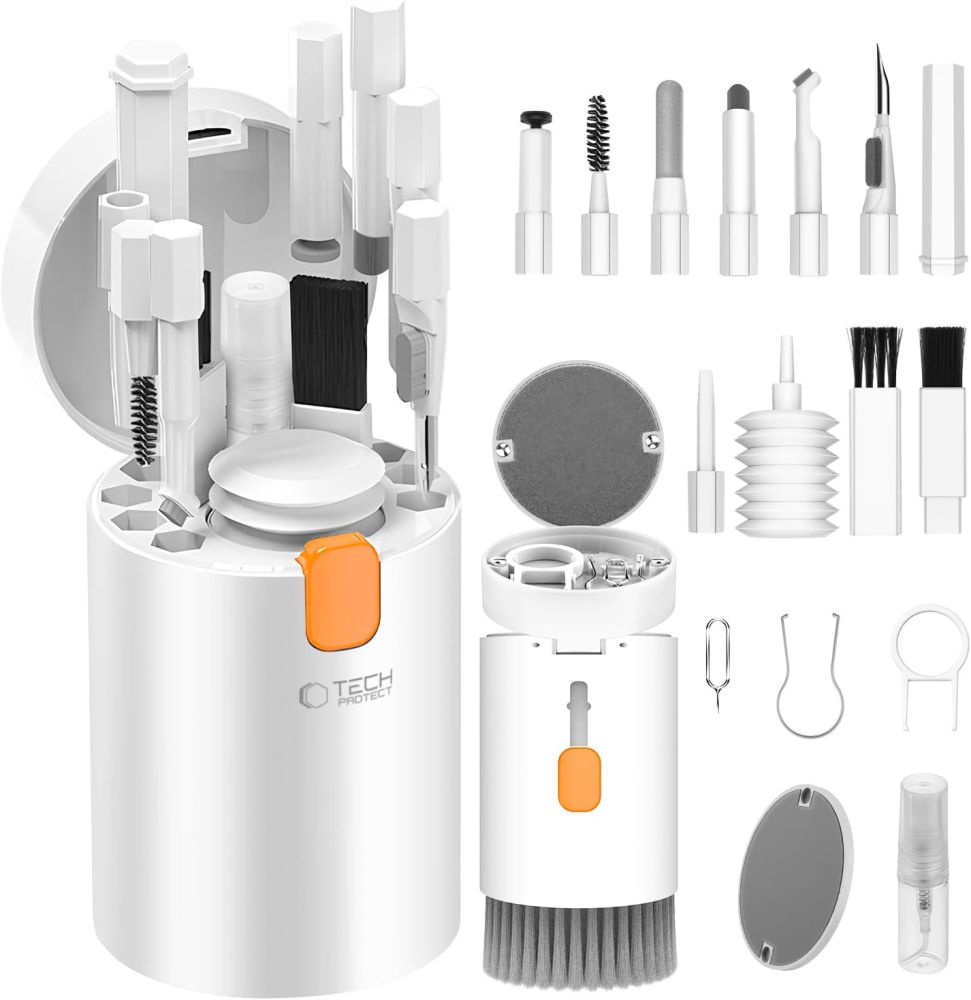 Elementy zestawu Tech-Protect CS01 Cleaner Set ułożone obok organizera