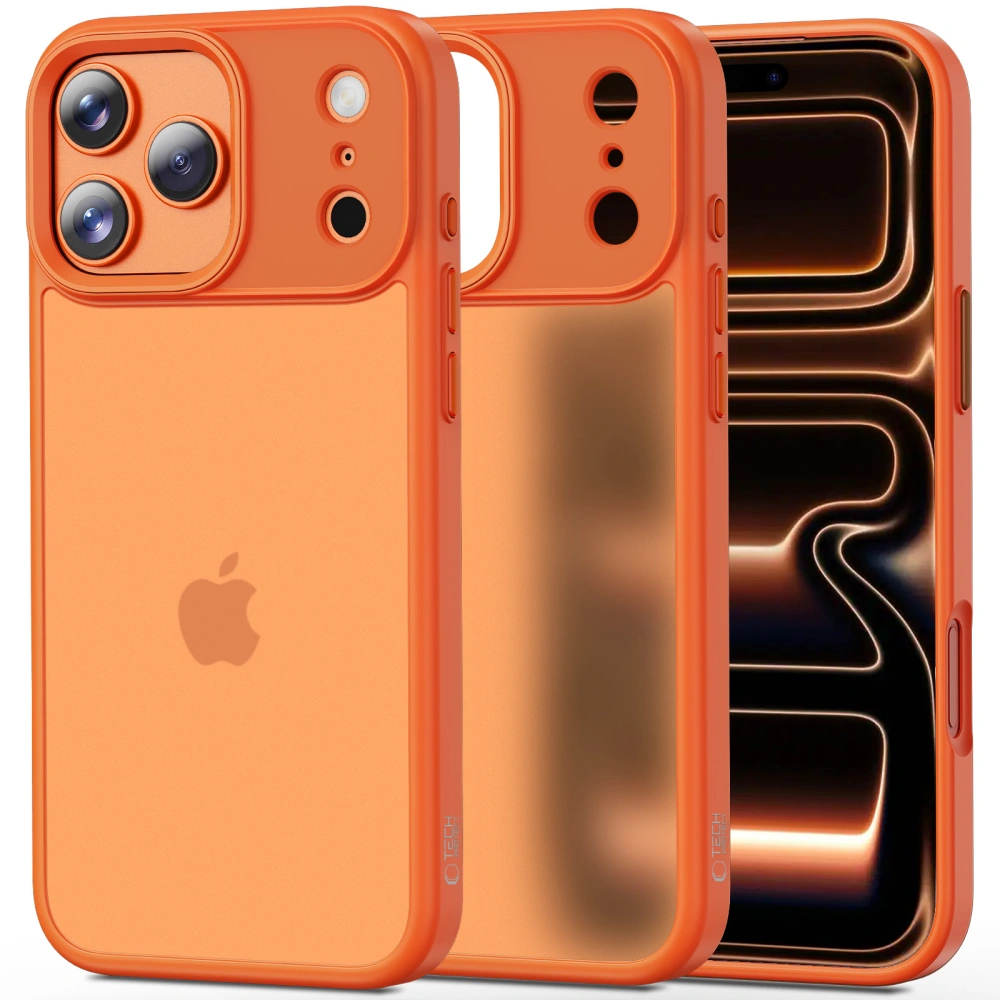 Etui Tech-Protect MagMat Matte Cosmic Orange założone na iPhone 17 Pro Max z widocznym przodem i tyłem telefonu
