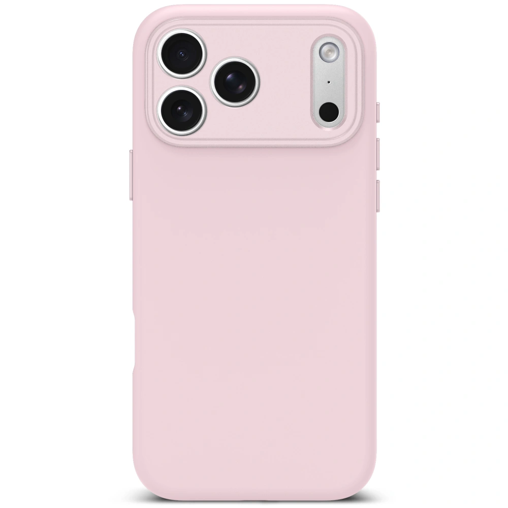 Różowe etui Tech-Protect Uniq założone na iPhone 17 Pro Max widoczne od tyłu