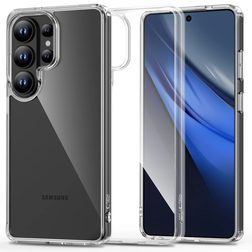 Przezroczyste etui Tech-Protect FlexAir Hybrid do Samsung Galaxy S26 Ultra pokazane z przodu i z tyłu