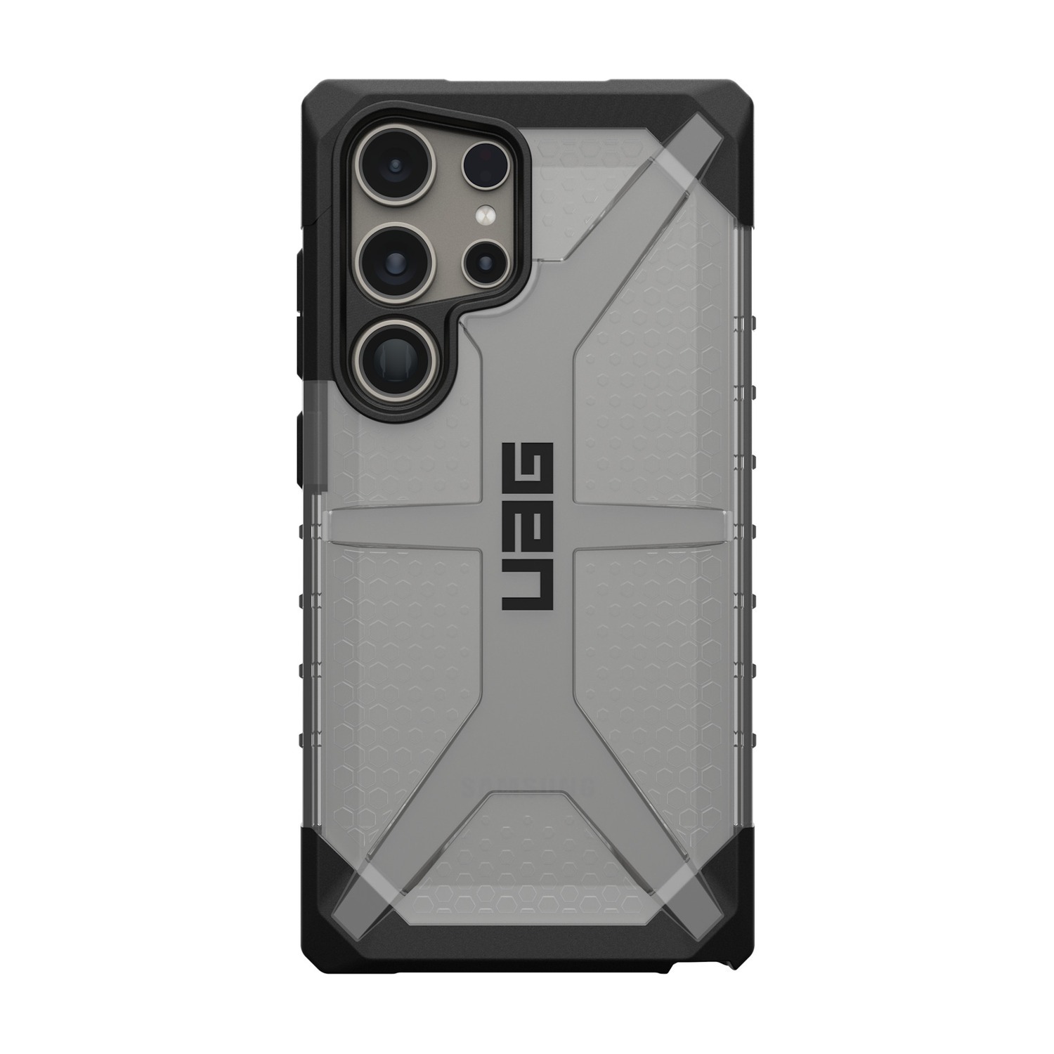 Przezroczyste etui UAG Plasma Ice do Samsung Galaxy S24 Ultra — tył z heksagonalnym wzorem