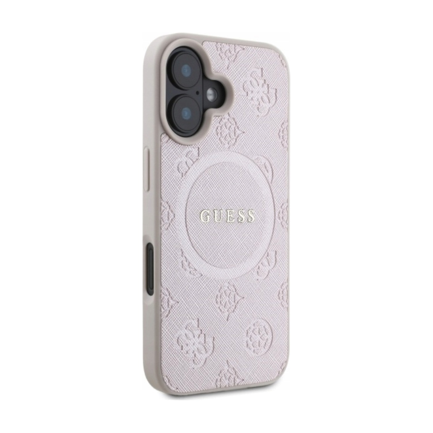 Bok etui Guess do iPhone 16 — osłonięty przycisk boczny i wycięcie na przycisk Sterowanie aparatem