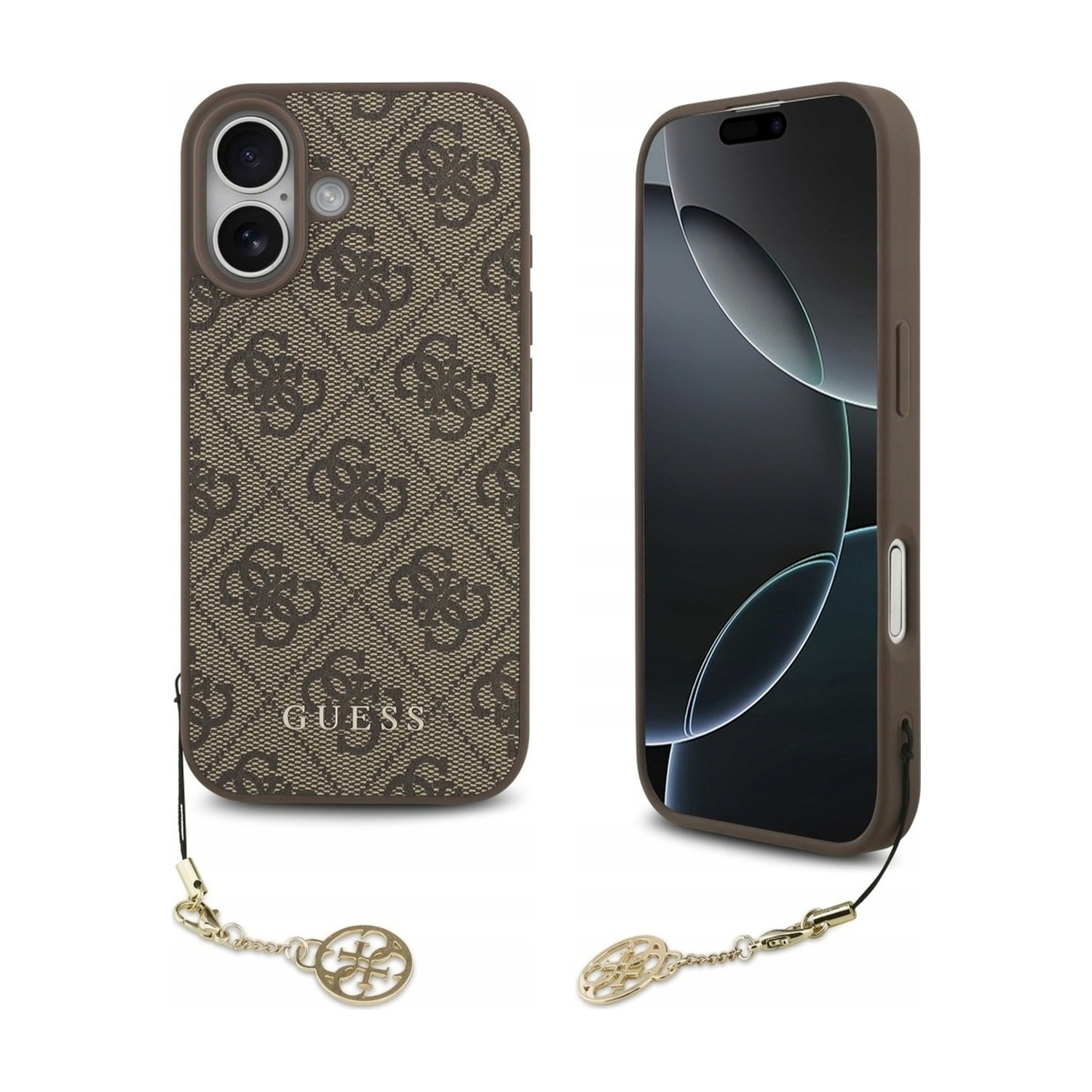 Etui MagSafe do iPhone 17 Guess 4G Charms Collection, brązowe