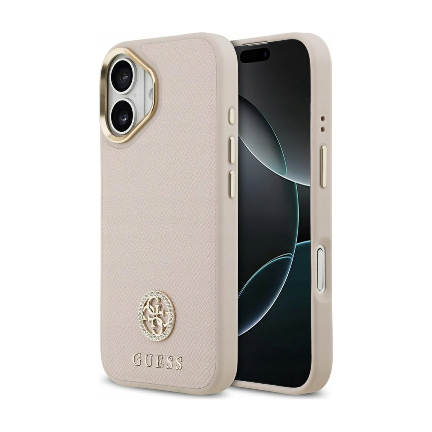 Etui MagSafe do iPhone 17 Guess Grained Strass Logo, różowe