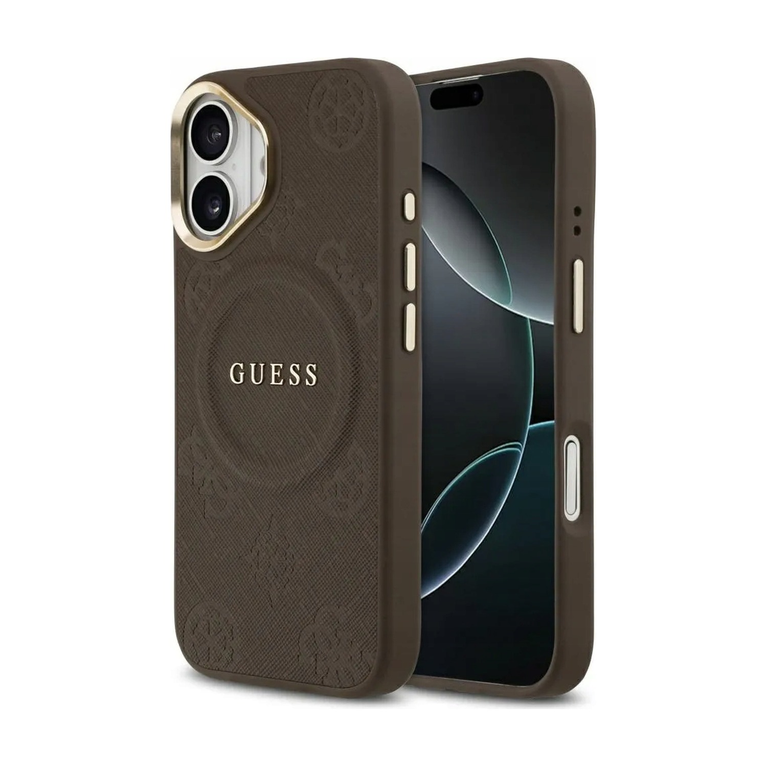 Etui MagSafe do iPhone 17 Guess Peony Hot Stamp, brązowe
