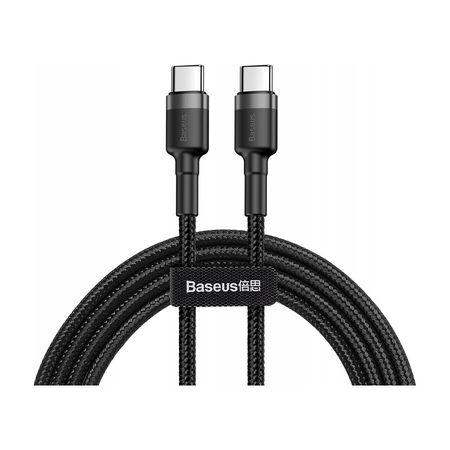 Kabel USB-C do USB-C Baseus Cafule 60 W — oba wtyki i zwinięty przewód