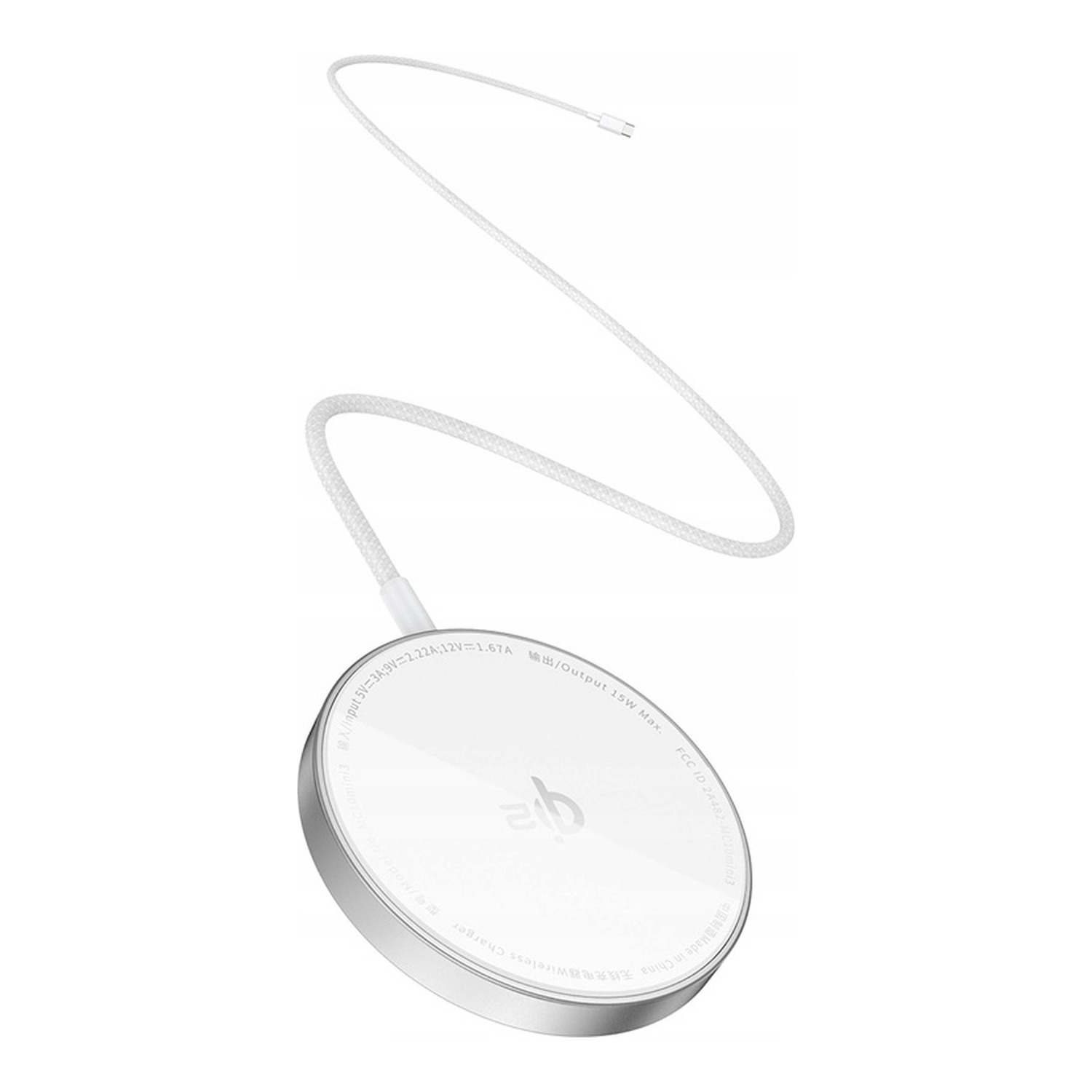 Baseus Simple Mini4 Air — srebrny krążek z plecionym kablem USB-C