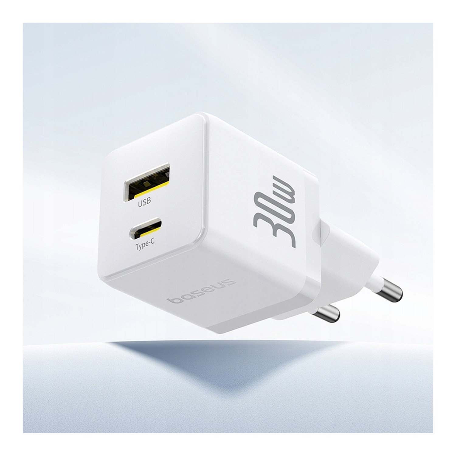 Ładowarka sieciowa 30 W USB-C + USB-A Baseus Palm, biała
