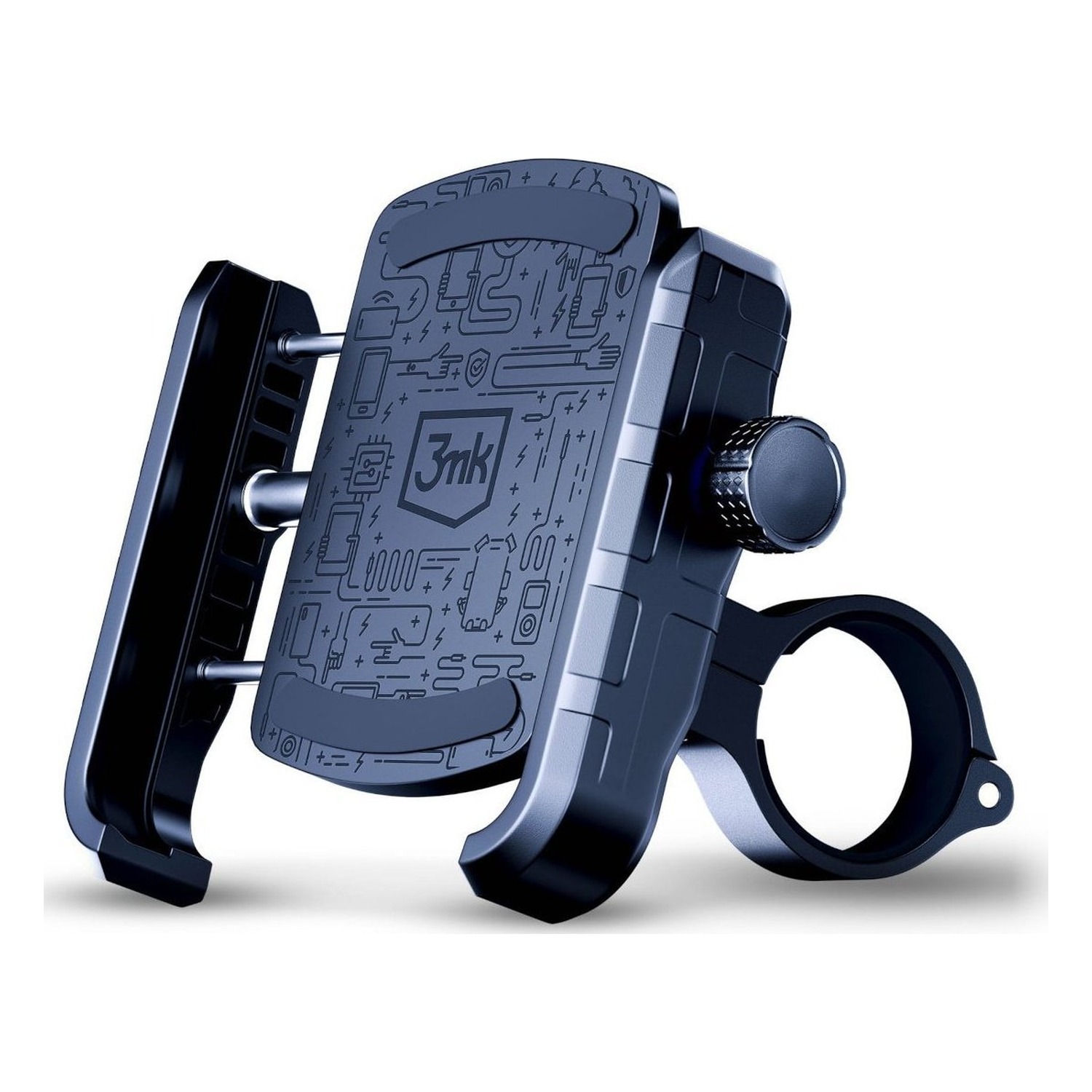 Uchwyt rowerowy na telefon 3mk Steel Bike Holder, czarny — cztery ramiona i obejma, widok 3/4