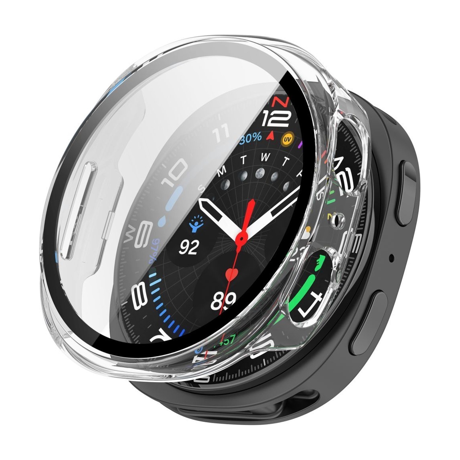 Tech-Protect Defense przezroczyste na Galaxy Watch 8 – widok 3/4, szkło nad ekranem